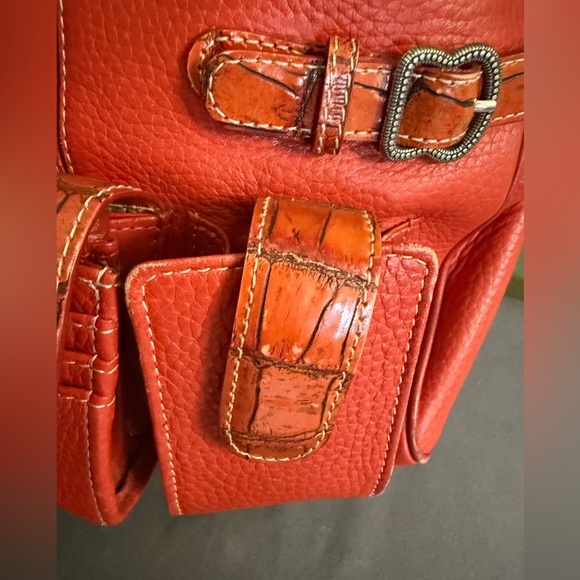 Brighton Vtg Burnt Orange Adjustable Crossbody Organizer Bag Croc Embossed - Picture 7 of 17